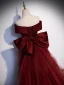 Sexy Burgundy Evening Dresses 2023 Trumpet / Mermaid Off-The-Shoulder Sleeveless Backless Bow Sweep Train Evening Party Formal Dresses