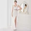 Chic / Beautiful White Satin Evening Dresses 2022 Trumpet / Mermaid V-Neck Sleeveless Backless Rhinestone Split Front Floor-Length / Long Evening Party Formal Dresses