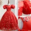 Modern / Fashion Red Birthday Glitter Sequins Rhinestone Flower Girl Dresses 2022 Ball Gown Scoop Neck Puffy Short Sleeve Backless Floor-Length / Long Flower Girl Dresses