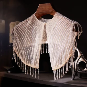 Fashion White Pearl Handmade Beading Tassel Shawl 2025
