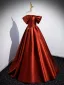 Chic / Beautiful Red Satin Prom Dresses 2023 Ball Gown Off-The-Shoulder Short Sleeve Backless Floor-Length / Long Prom Formal Dresses