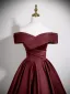 Schlicht Vintage Burgunderrot Satin Ballkleider 2025 Ballkleid Off Shoulder Kurze Ärmel Rückenfreies Lange Festliche Kleider