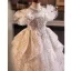Bling Bling Champagne Beading Pearl Rhinestone Birthday Flower Girl Dresses 2025 Ball Gown Off-The-Shoulder Short Sleeve Backless Floor-Length / Long
