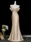 Charming Champagne Evening Dresses 2026 Trumpet / Mermaid Off-The-Shoulder Short Sleeve Backless Floor-Length / Long Formal Dresses