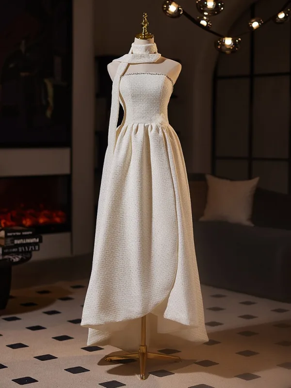 Modest Ivory Floor Length Long Engagement Wedding Dresses 2025 A Line  Princess Strapless Sleeveless Backless Wedding