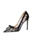 Sexy Zwarte Kant Bloem Strik Gala Pumps 2024 Leer 10 cm Naaldhakken / Stiletto Spitse Neus Pumps Hoge Hakken
