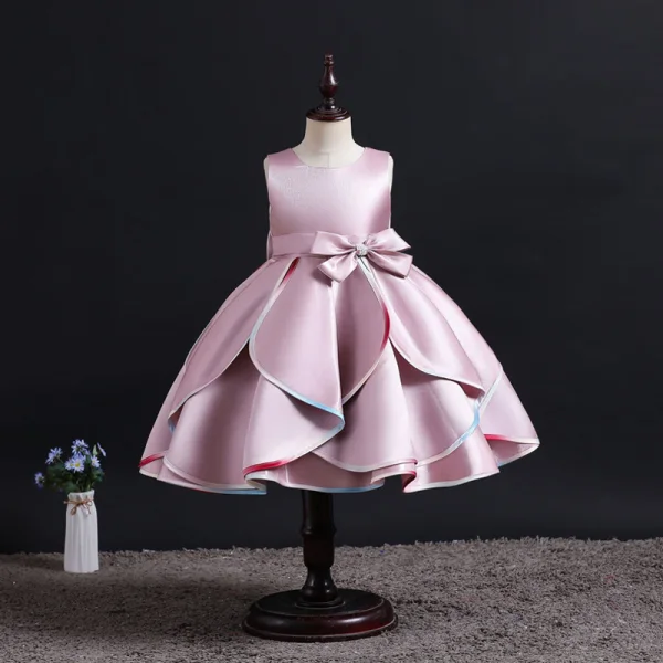 Fashion Burgundy Birthday Cascading Ruffles Flower Girl Dresses 2023 Ball Gown Scoop Neck Sleeveless Backless Bow Tea-length Flower Girl Dresses