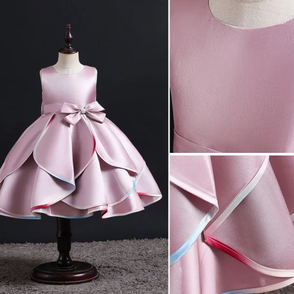 Fashion Burgundy Birthday Cascading Ruffles Flower Girl Dresses 2023 Ball Gown Scoop Neck Sleeveless Backless Bow Tea-length Flower Girl Dresses