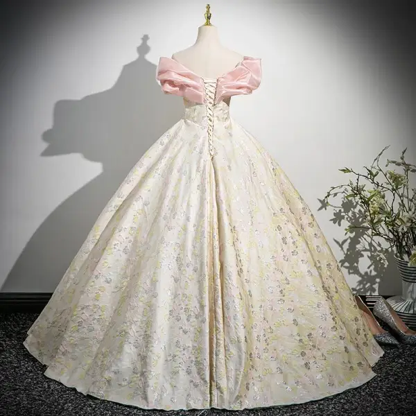Eleganckie Rumieniąc Różowy Rhinestone Cekiny Sukienki Na Bal 2025 Suknia Balowa Przy Ramieniu Kótkie Rękawy Bez Pleców Długie Bal Sukienki Wizytowe