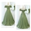 Vintage / Retro Solid Color Satin Green Ruffle Prom Dresses 2021 A-Line / Princess Off-The-Shoulder Crossed Straps Floor-Length / Long Formal Dresses