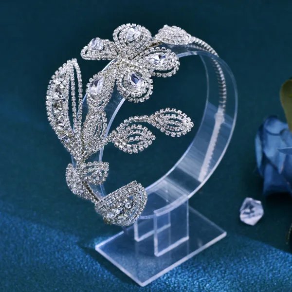 Piękne Srebrny Rhinestone Stop Ślub Ozdoby Do Włosów Ślubne 2024