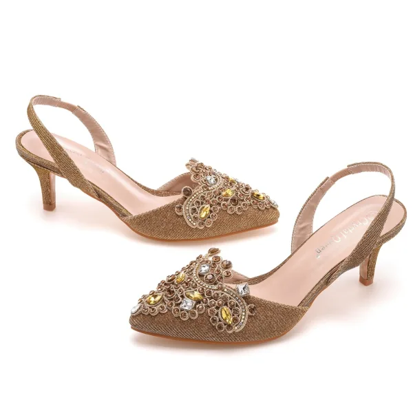 Charmig Silver Rhinestone Brudskor 2023 6 cm Stilettklackar Spetsiga Bröllop Högklackade
