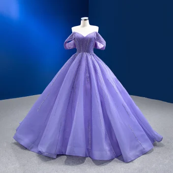 Haut De Gamme Lavande Perlage Paillettes Robe De Bal 2023 Robe Boule Bustier Sans Manches Dos Nu Train De Balayage Robe De Ceremonie