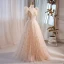 Chic / Beautiful Champagne Sequins Prom Dresses Square Neckline 2023 A-Line / Princess Puffy Short Sleeve Backless Floor-Length / Long Prom Formal Dresses