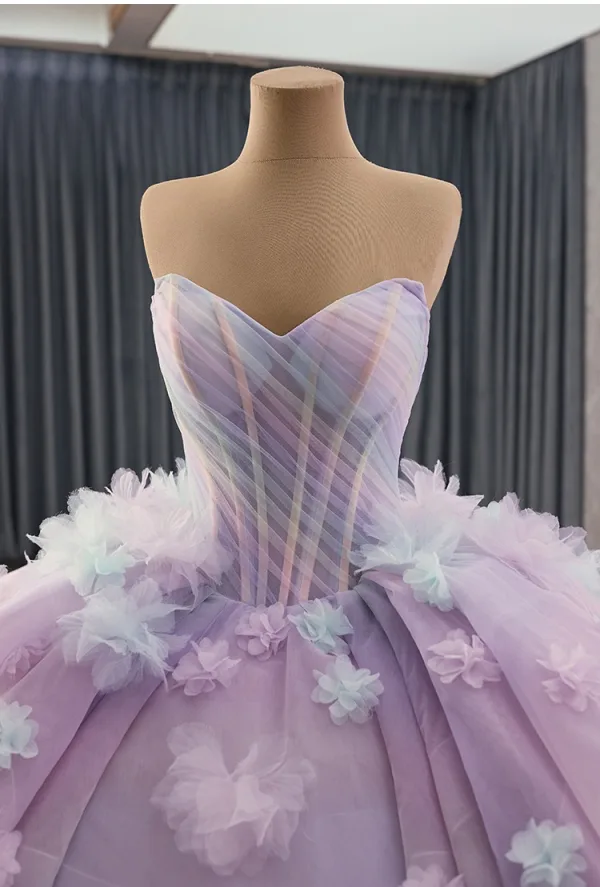 Luxus / Herrlich Lavendel Applikationen Ballkleider 2025 Ballkleid Bandeau Kurze Ärmel Rückenfreies Hof-Schleppe Ball Festliche Kleider