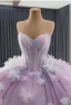 Luxus / Herrlich Lavendel Applikationen Ballkleider 2025 Ballkleid Bandeau Kurze Ärmel Rückenfreies Hof-Schleppe Ball Festliche Kleider