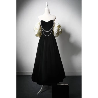 Elegant Blushing Pink Beading Velvet Prom Dresses 2024 A Line Princess Off The Shoulder Puffy Short Sleeve Backless Tea Length Prom Formal Dresses
