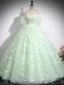 Elegant Sage Green Sequins Butterfly Appliques Prom Dresses 2024 Ball Gown Off-The-Shoulder Short Sleeve Backless Floor-Length / Long Prom Formal Dresses