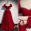 Elegante Burgunderrot Satin Ballkleider 2022 A Linie Eckiger Ausschnitt Perlenstickerei Geschwollenes Kurze Ärmel Rückenfreies Schleife Lange Festliche Kleider