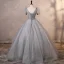 Élégant Gris Paillettes Robe De Bal Gonflée 2023 Robe Boule Encolure Carrée Manches Courtes Dos Nu Longue Promo Robe De Ceremonie