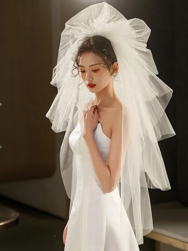 Fashion White Puffy Wedding Veils 2025 Tulle