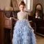 Fashion Sky Blue Pearl Appliques Birthday Flower Girl Dresses 2025 A-Line / Princess Scoop Neck Sleeveless Backless Floor-Length / Long