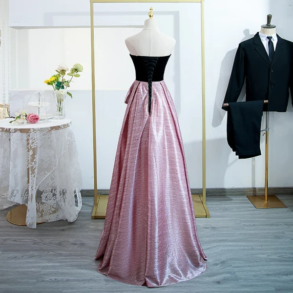 Chic / Beautiful Candy Pink Prom Dresses 2022 A-Line / Princess Strapless Sleeveless Backless Bow Floor-Length / Long Formal Dresses