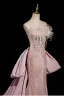 Sexy Rougissant Rose Perlage Faux Diamant Paillettes Gland Robe De Soirée 2025 Trompette / Sirène Bustier Sans Manches Dos Nu Noeud Tribunal Train Soirée