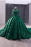 High-end Red Handmade  Beading Pearl Sequins Appliques Prom Dresses 2024 Ball Gown High Neck Long Sleeve Backless Chapel Train Prom Formal Dresses