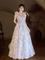 Chic / Beautiful Multi-Colors Appliques Beading White Prom Dresses 2025 A-Line / Princess Spaghetti Straps Sleeveless Backless Floor-Length / Long Prom Formal Dresses