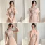 Chic / Beautiful Champagne Beading Bridesmaid Dresses 2022 A-Line / Princess Short Sleeve Backless Floor-Length / Long Bridesmaid
