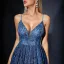 Fashion Ocean Blue Lace Flower Prom Dresses 2025 A-Line / Princess Spaghetti Straps Sleeveless Backless Floor-Length / Long Prom Formal Dresses