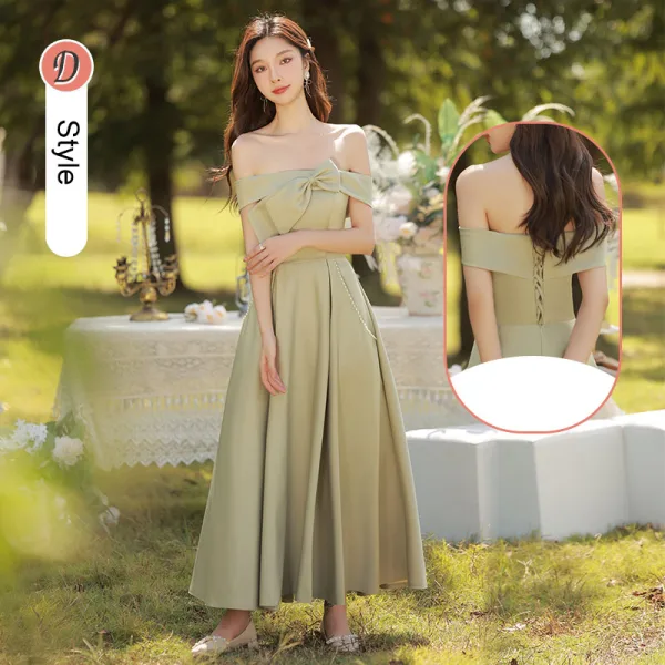 Simple Vert Cendré Satin Robe Demoiselle D'honneur 2022 Princesse Manches Courtes Dos Nu Longue Demoiselle D'honneur