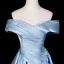 Elegante Himmelblau Satin Ballkleider 2026 A Linie Off Shoulder Ärmellos Rückenfreies Lange Ball Festliche Kleider