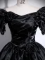 Chic / Beautiful Black Ball Gown Prom Dresses 2025 Off-The-Shoulder Puffy Short Sleeve Backless Floor-Length / Long Formal Dresses