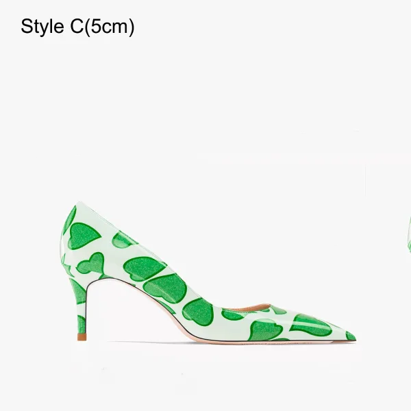 Chic / Beautiful Green Heart-shaped Prom Pumps 2023 Leather 10 cm Stiletto Heels Pointed Toe Pumps High Heels