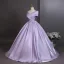 Elegant Lavender Beading Sequins Prom Dresses 2026 Ball Gown Off-The-Shoulder Short Sleeve Backless Floor-Length / Long Formal Dresses