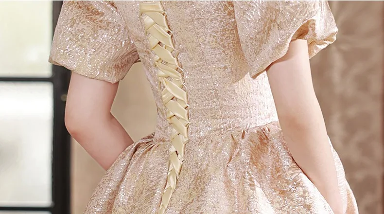 Elegant Champagne Sequins Prom Dresses 2024 A Line Princess Square Neckline  Short Sleeve Backless Floor Length Long Prom Formal Dresses