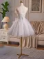 Charmant Rougissant Rose Perle Paillettes Appliques de retour Courte Robe De Graduation 2025 Princesse Bretelles Spaghetti Sans Manches Dos Nu Tulle
