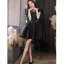 Fashion Black Rhinestone Short Party Dresses 2022 A-Line / Princess Scoop Neck Short Sleeve Backless Formal Dresses