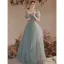 Chic / Beautiful Sage Green Sequins Prom Dresses 2023 A-Line / Princess Square Neckline Short Sleeve Backless Floor-Length / Long Prom Formal Dresses