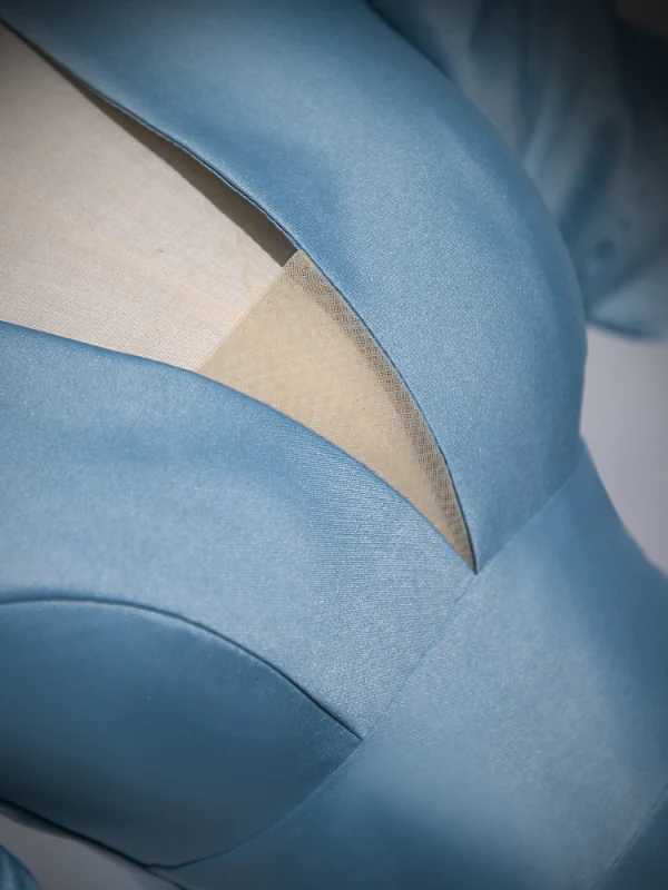 Elegant Pool Blue Satin Prom Dresses 2023 A-Line / Princess V-Neck Short Sleeve Backless Sweep Train Prom Formal Dresses