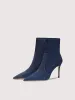 Fashion Navy Blue Street Wear Leather Fall Winter Womens Boots 2024 10 cm Stiletto Heels Pointed Toe Boots