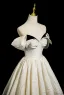 Chic / Beautiful Ivory Prom Dresses 2025 Ball Gown Off-The-Shoulder Short Sleeve Backless Floor-Length / Long Prom Formal Dresses