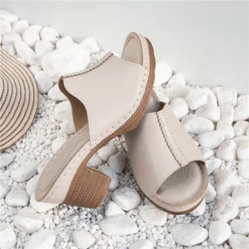 Modest Simple Beige Open Peep Toe Summer Street Wear Womens Sandals 2022 5 Cm Thick Heels Sandals High Heels