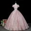 Blumenfee Rosa Perlenstickerei Pailletten Spitze Blumen Applikationen Ballkleider 2026 Ballkleid Eckiger Ausschnitt Rückenfreies Kurze Ärmel