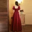 Elegant Burgundy Appliques Prom Dresses 2023 A-Line / Princess Square Neckline Short Sleeve Backless Floor-Length / Long Prom Formal Dresses
