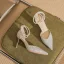 Charmant Silber Perle Knöchelriemen Glanz Abend Sandalen Damen 2023 8 cm Stilettos Spitzschuh Sandaletten Hochhackige