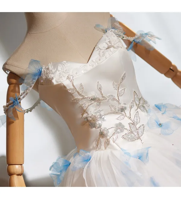 Luxury / Gorgeous White Beading Appliques Sequins Lace Flower Wedding Dresses 2025 Ball Gown Off-The-Shoulder Sleeveless Backless Sweep Train