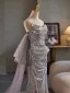 Sexy Silber Grau Pailletten Gespaltete Front Ballkleider 2024 Meerjungfrau Bandeau Ärmellos Rückenfreies Sweep / Pinsel Zug Ball Festliche Kleider